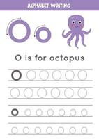 O is for octopus. Tracing English alphabet worksheet. vector