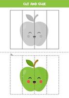 Cut and glue game for kids. Cute kawaii apple. vector