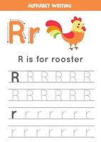 Handwriting practice with alphabet letter. Tracing R. vector