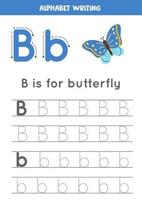 Handwriting practice with alphabet letter. Tracing B. vector