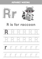 Handwriting practice with alphabet letter. Tracing R. vector