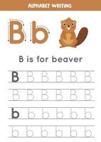 Handwriting practice with alphabet letter. Tracing b. vector