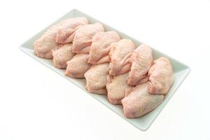 Raw chicken meat and wing in white plate photo