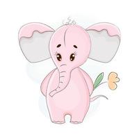 lindo elefante rosa en estilo de dibujos animados. vector