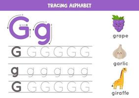 Handwriting practice with alphabet letter. Tracing G. vector