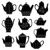 Vector set of silhouettes of teapots. Kitchen Utensils. Flat vector. A set of teapots.