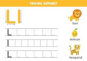 Handwriting practice with alphabet letter. Tracing L. vector