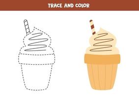 Trace and color chocolate ice cream. Worksheet for kids. vector