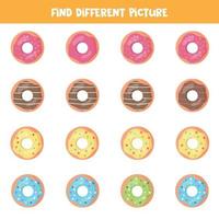 Find different picture of donut. Educational logical game for kids. vector