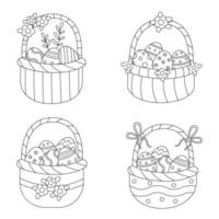 Color Easter baskets. Coloring page for kids. vector