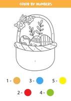 Color Easter basket by numbers. Spring worksheet. vector