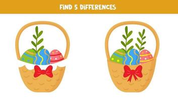 Find 5 differences between pictures. Easter baskets. vector