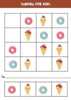 juego de sudoku con rosquillas de dibujos animados y helados. vector