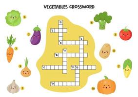 Crossword puzzle for kids with cute vegetables. vector