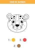 Color cute leopard face by numbers. Worksheet for kids. vector