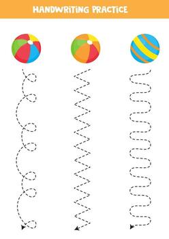Trace the lines with colorful balls. Writing practice. vector