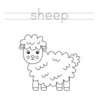 Tracing letters with cute sheep. Writing practice. vector