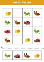 Sudoku game with cute insects. For kids. vector