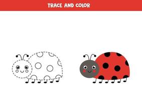 Trace and color cute ladybird. Worksheet for kids. vector