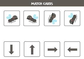 Left, right, up or down. Spatial orientation with cute fly. vector