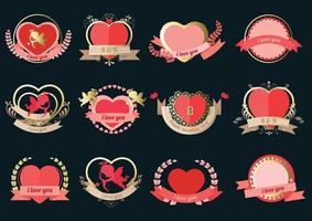 Conjunto de etiquetas de corazón para tarjetas de boda o el día de San Valentín. vector