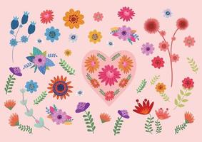 hermoso conjunto de flores vector