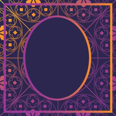 Floral Medieval Pattern Background Template Oval Glowing Purple