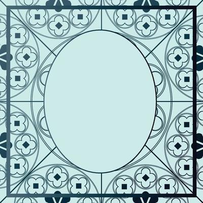 Floral Medieval Pattern Background Template Oval Blue Hues