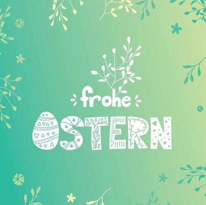 german Easter Postcard. Colorful spring poster or banner. Frohe Ostern.