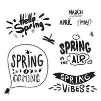 letras de primavera. caligrafía hola primavera, meses de primavera. la primavera está llegando. vector