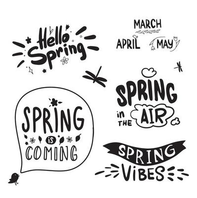 Spring Lettering. Calligraphy hello spring, spring monthes. spring is coming.