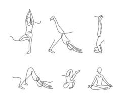 Continuous line art yoga poses. Outline art.