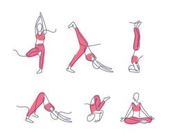 Continuous line art yoga poses. Outline art. vector