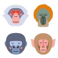 Vector illustration of muzzles of various monkeys