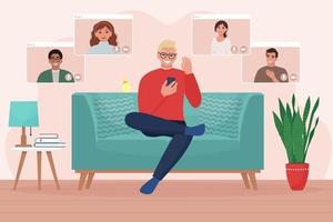 Man in a Video call conference with friends or colleagues vector