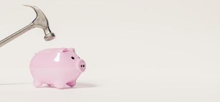 3D banner of small pink piggy bank with a hammer on top photo
