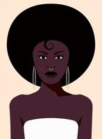 elegante joven mujer negra con hombros desnudos en vestido blanco. avatar plano vectorial para la red social. vector