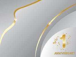 first year Anniversary celebration. Golden number 1 with sparkling confetti vector