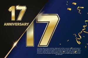 17 year Anniversary celebration. Golden number 17 with sparkling confetti vector