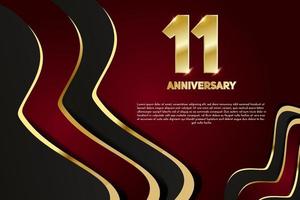 11 year Anniversary celebration. Golden number 11 with sparkling confetti vector