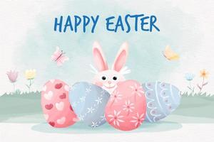 Happy easter day background with cute bunny and easter eggs vector