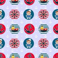 Seamless pattern with sailing badges in red and blue colors