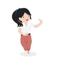 Thai girl student dress, traditional Thai dancer cartoon vector