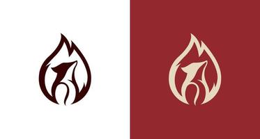 Elegant flame, wild fox, coffee logo vector