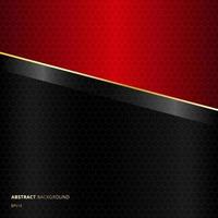 Abstract diagonal black and red template background with golden lines and hexagons pattern texture vector