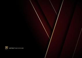 Abstract template red geometric diagonal with golden border on black background space for your text. vector