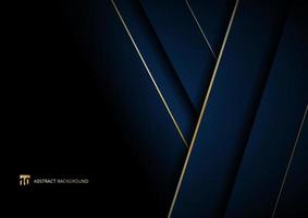 Abstract template blue geometric diagonal with golden border on black background vector