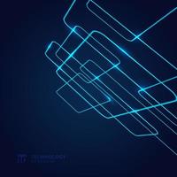 Abstract geometric glow neon blue line overlapping perspective on dark background technology concept. vector