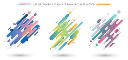 Conjunto de formas coloridas de líneas redondeadas en composición dinámica de ritmo diagonal sobre fondo blanco. vector