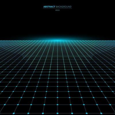 Abstract technology futuristic concept blue grid perspective on black background and lighting with space for your text